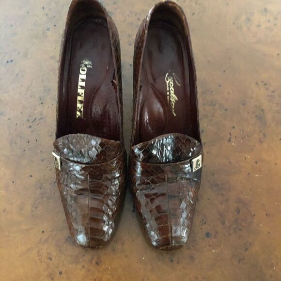 Vintage snakeskin loafer pumps heels 38 N - Picture 2 of 3